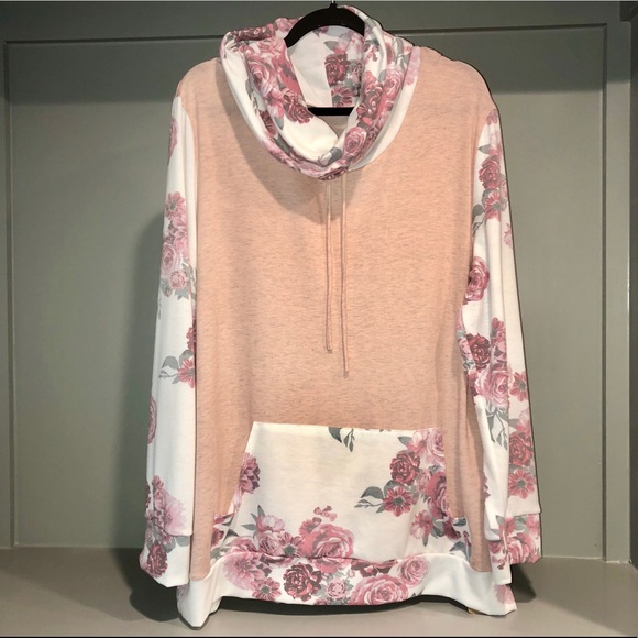 Lilypad Sweaters - Heathered Blush Cowl Neck Sweater  w/ Floral Print